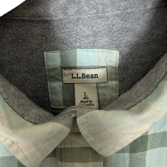 LL Bean Men's Plaid Flannel Lined Shirt Jacket Shirt Size Large Green Gray - Picture 5 of 11